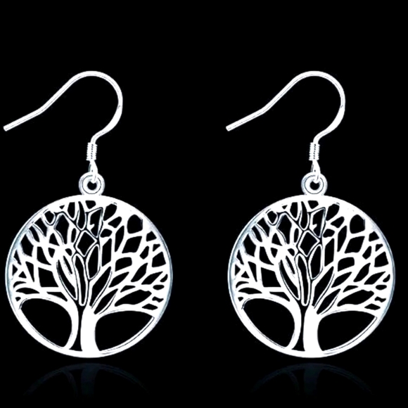 Silver Sterling Silver Tree of Life Dangle Earrings New with box - Picture 1 of 2